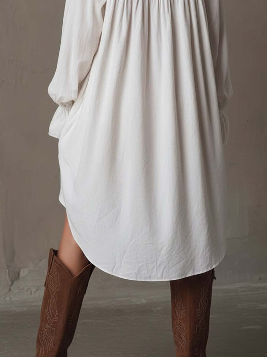 Amparo – Langärmliges Hemdkleid mit unregelmäßigem Saum