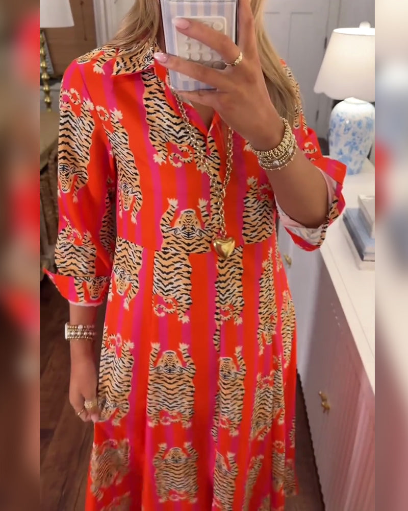 Sinney – Bedrucktes Maxikleid Mit Langen Ärmeln