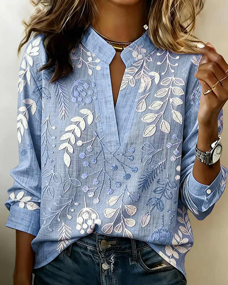 Adanna - Bluse Mit Blumenmuster Und Hohem Kragen
