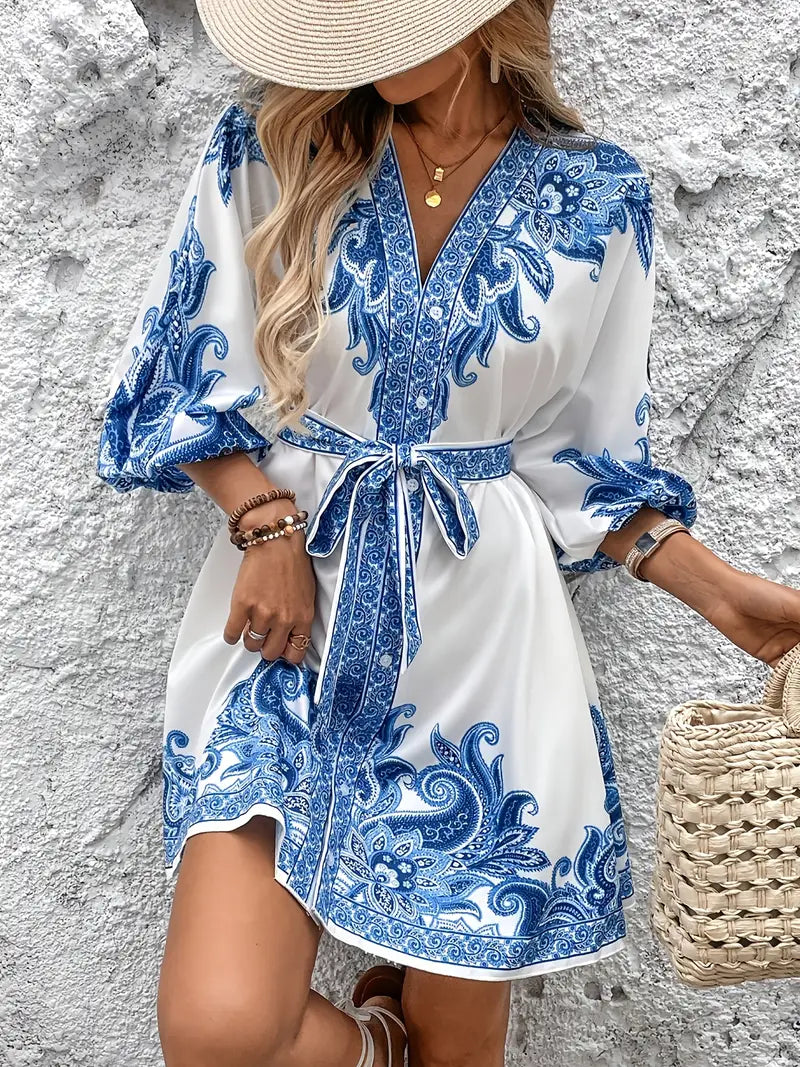 Gwenda – A-Linien-Kleid Mit V-Ausschnitt Und Paisley Drucken