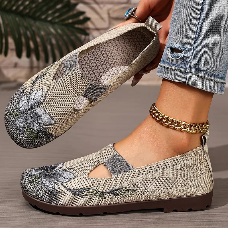 Martine – Atmungsaktive Strick Schuhe Mit Blumenstickerei