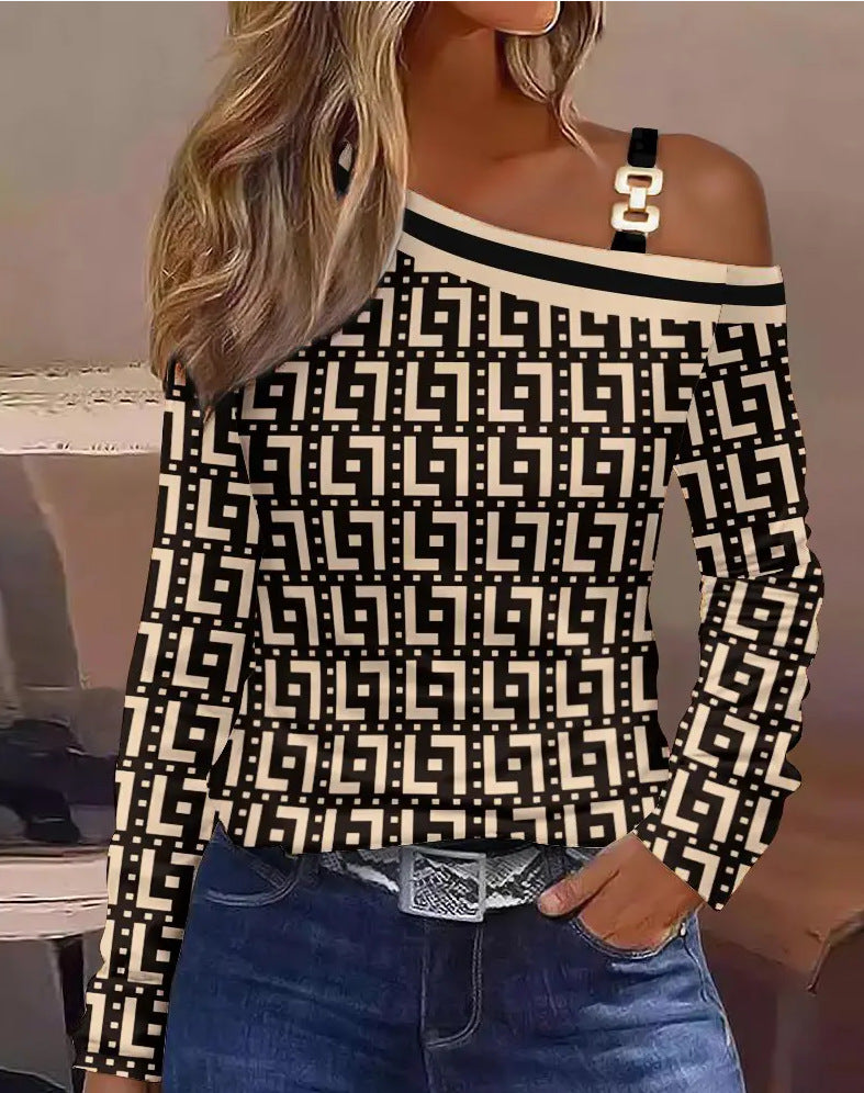 Off-Shoulder Bluse mit Metallknopf für Alltag & Büro