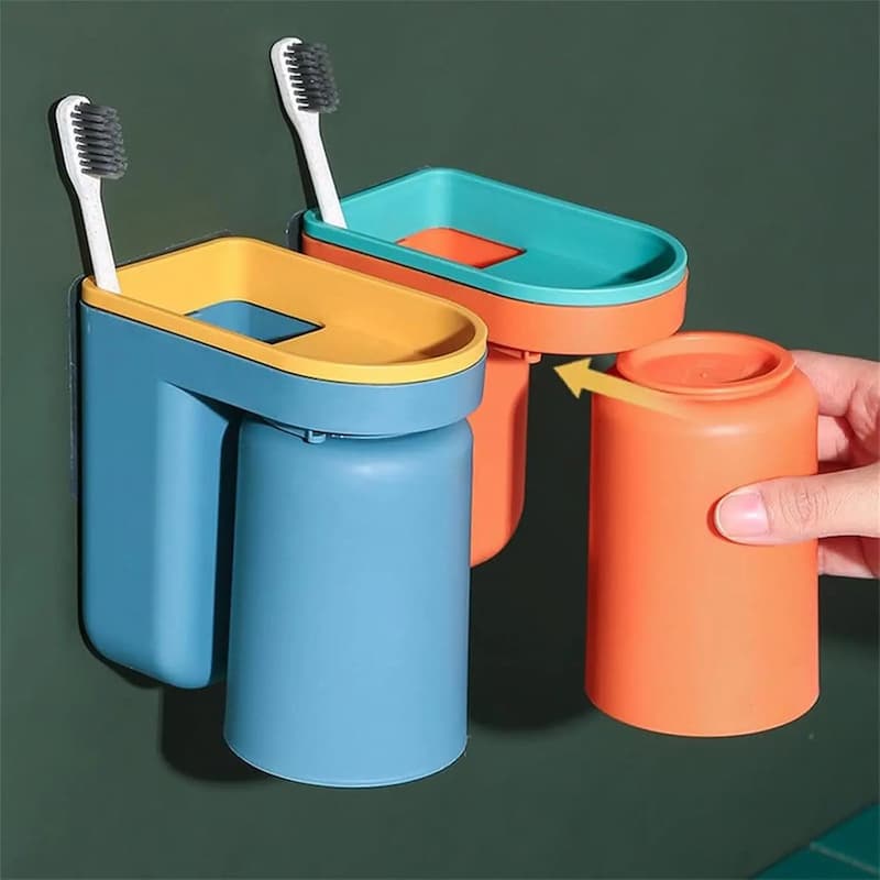 BrushCup - Wand-Klebe-Zahnbürstenhalter – stressfreie & ordentliche Aufbewahrung