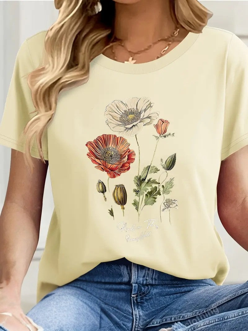 Aimilia - Elegantes T-Hemd Mit Kurzen Ärmeln Und Blumendruck