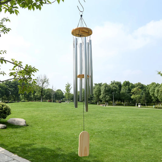 Bellora 6-Röhren Silber Windspiel | Glockenton | Garten- und Haustür- sowie Wanddekoration