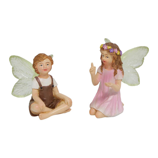FeenGlanz Gartenzauber Mini Feenfiguren Set mit 2 | Harz Tisch- und Gartendekorationen | Charmante Außenornamente