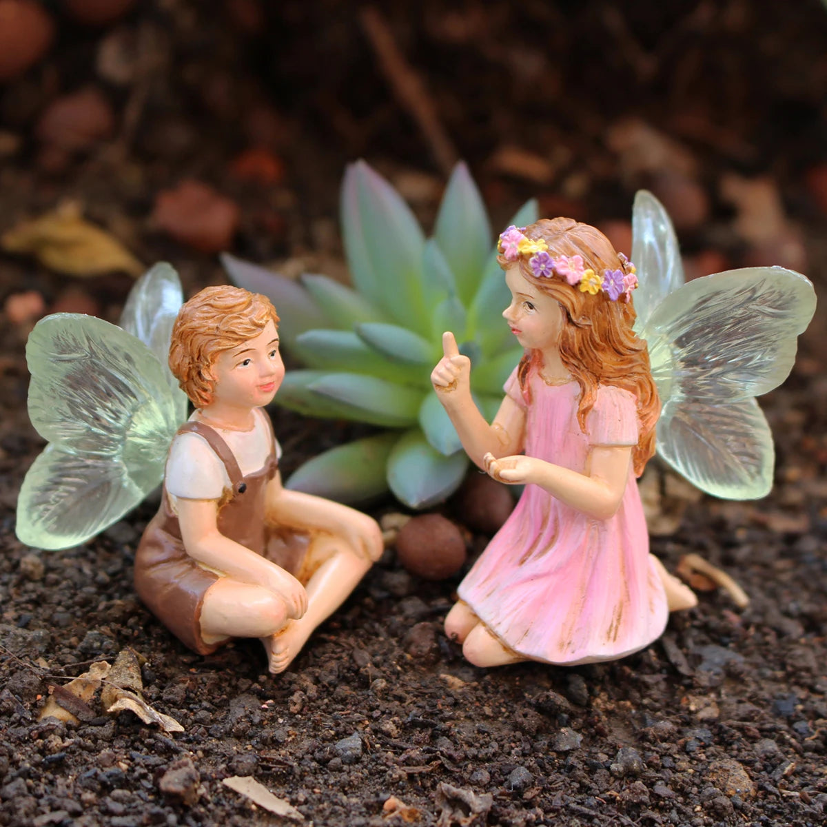 FeenGlanz Gartenzauber Mini Feenfiguren Set mit 2 | Harz Tisch- und Gartendekorationen | Charmante Außenornamente