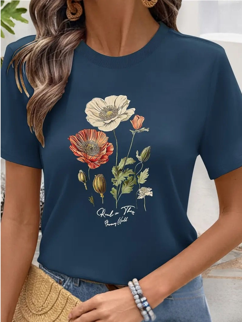 Aimilia - Elegantes T-Hemd Mit Kurzen Ärmeln Und Blumendruck