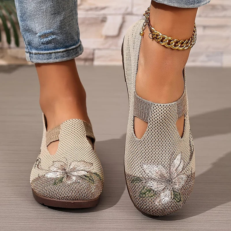 Martine – Atmungsaktive Strick Schuhe Mit Blumenstickerei