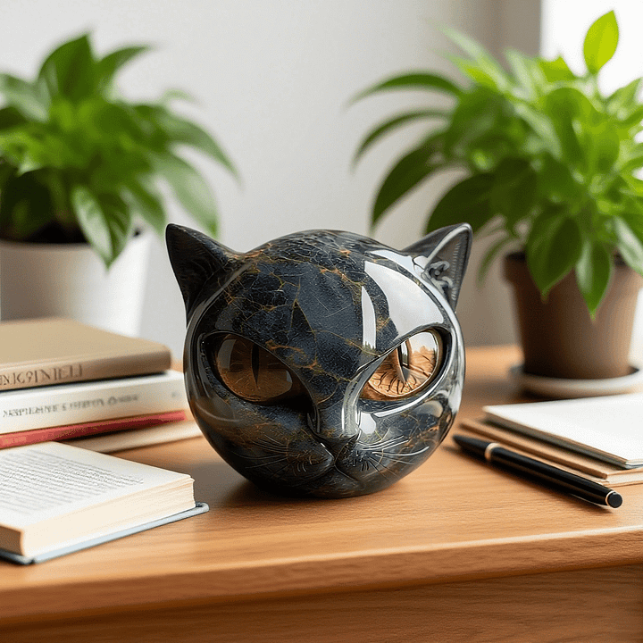 NyxCharm - Mystische Schwarze Katzenkopf Skulptur