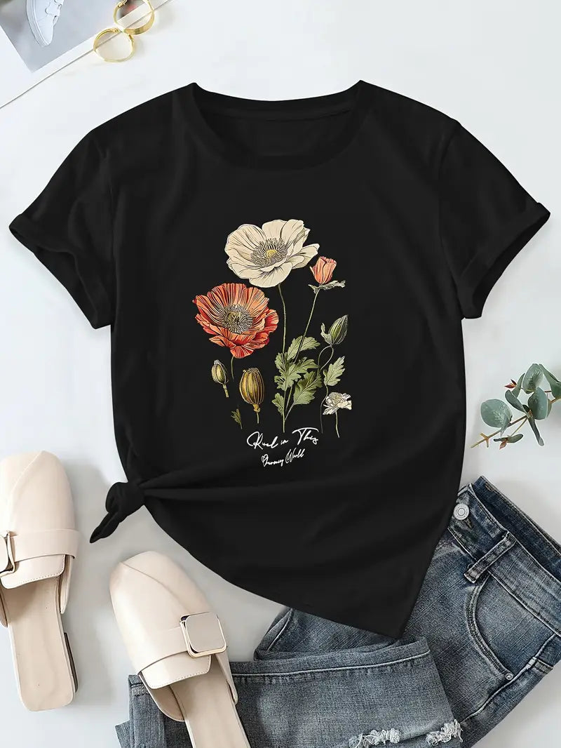 Aimilia - Elegantes T-Hemd Mit Kurzen Ärmeln Und Blumendruck