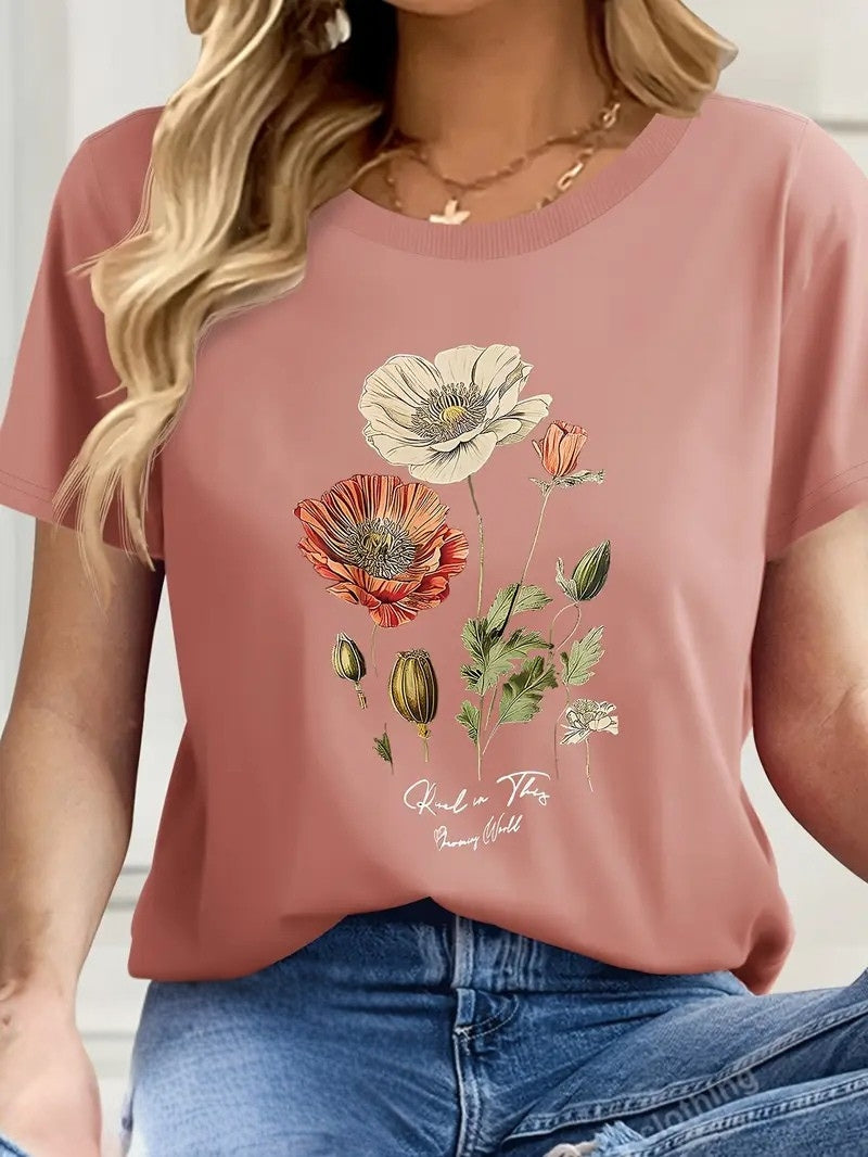 Aimilia - Elegantes T-Hemd Mit Kurzen Ärmeln Und Blumendruck