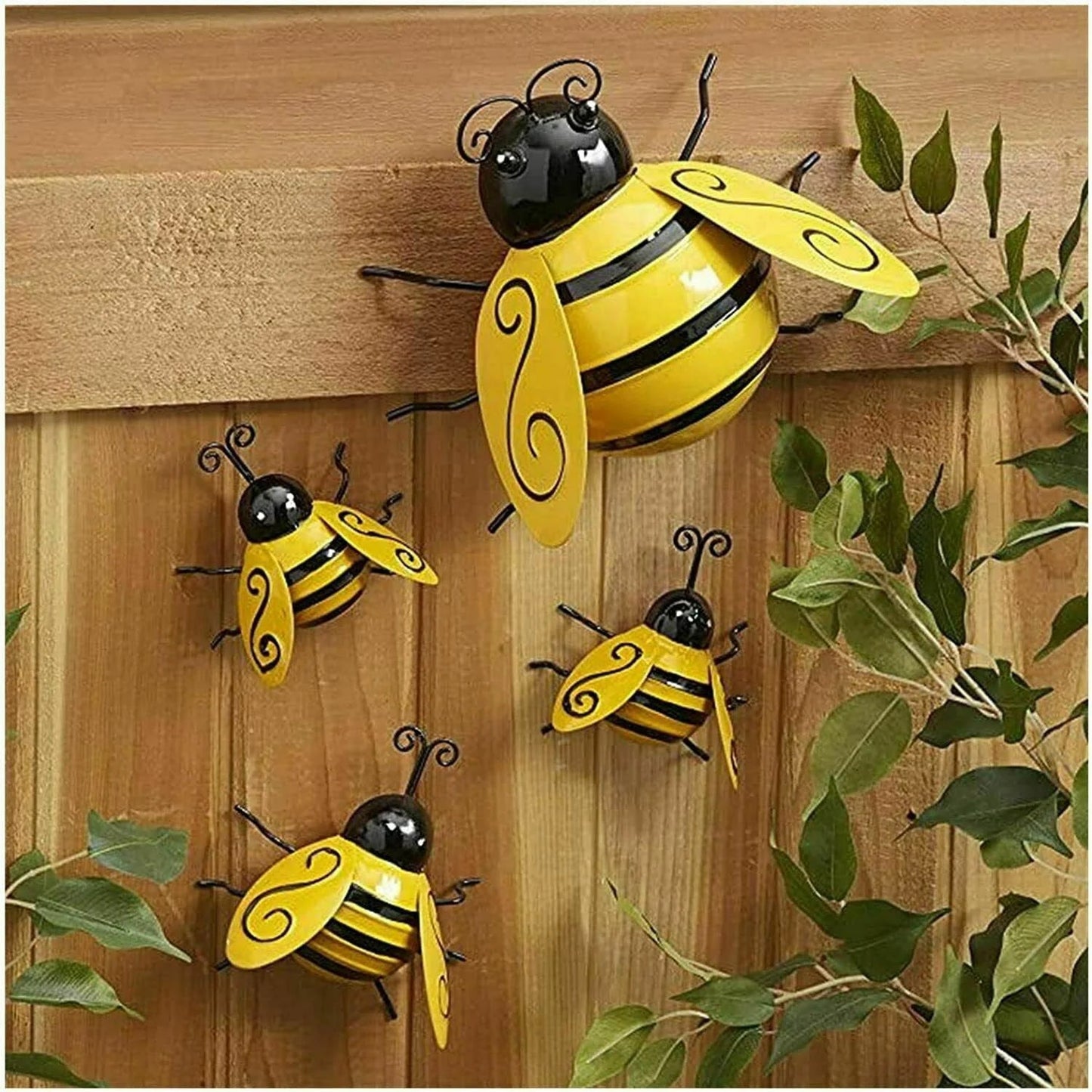 Virellia Lebendes Metall Bienen Wandkunst Set | 4-teilig | Garten- und Außenwanddekoration