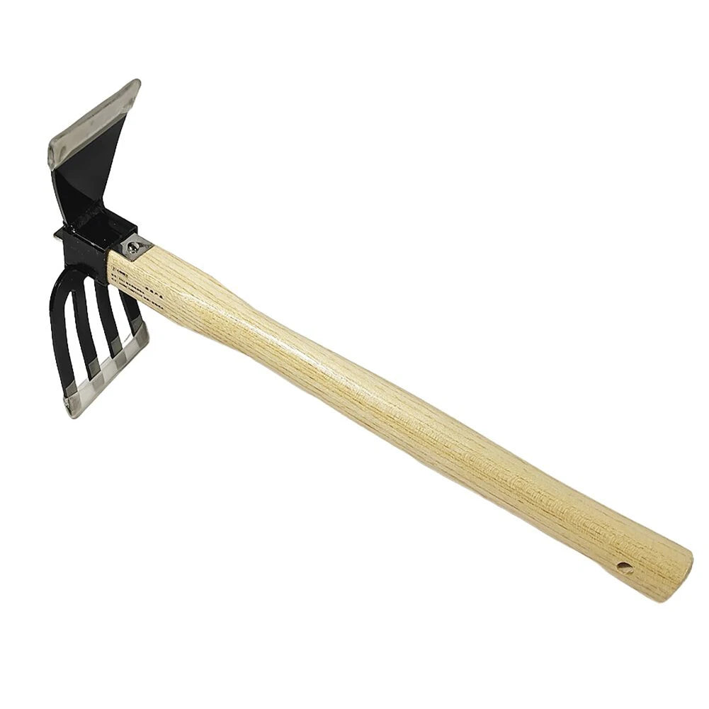 Grünvaro 5-Zinken Handrechen | Mini Hacke & Gartenkultivator | Klinge aus Kohlenstoffstahl | Holzgriff | 38 × 21 × 8,5 cm