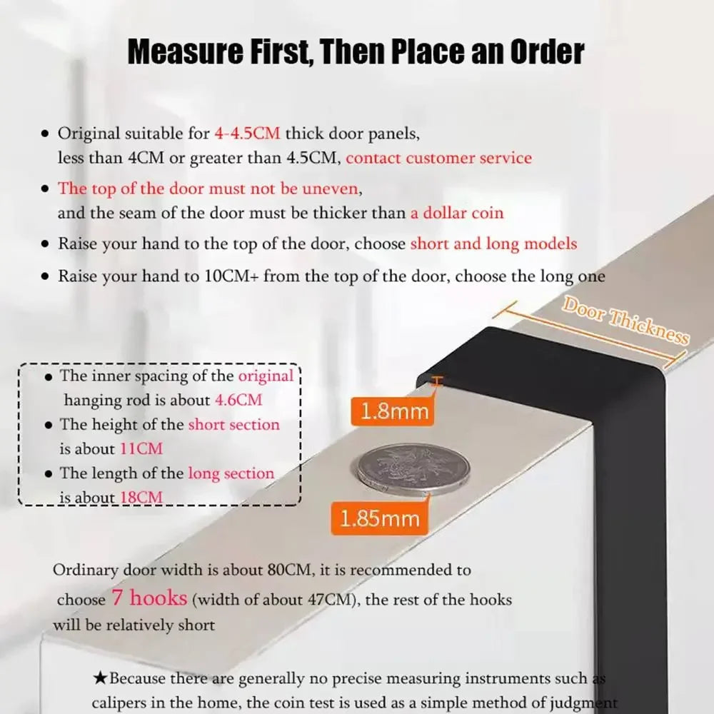 Hangiva Türhaken Organizer | 6 Haken | Aluminium Garderobe für Türen | Keine Bohrung erforderlich | Passend für Türen 4,1–4,5 cm