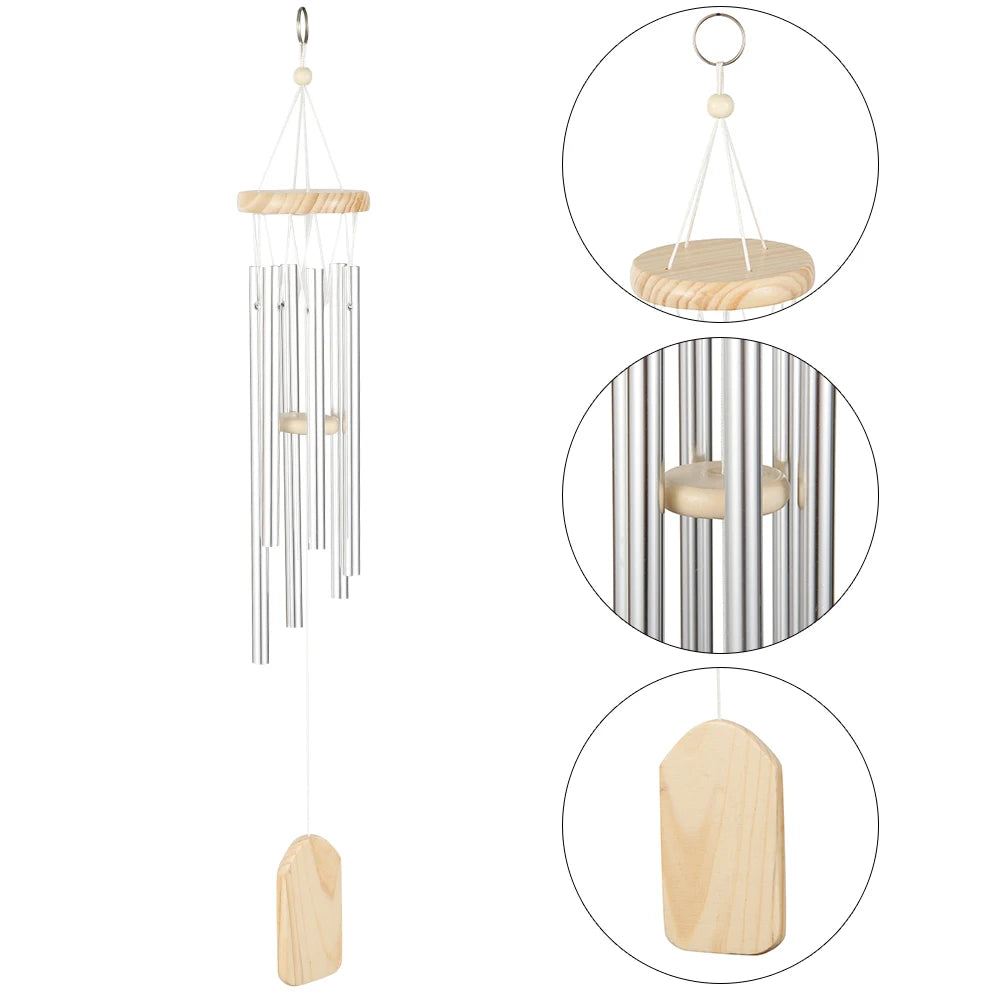 Bellora 6-Röhren Silber Windspiel | Glockenton | Garten- und Haustür- sowie Wanddekoration