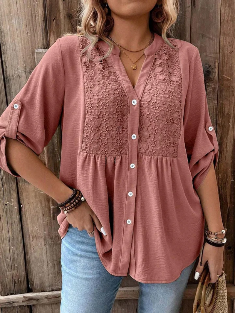 Thiyumi - Bluse Mit V-Ausschnitt Und Knöpfen
