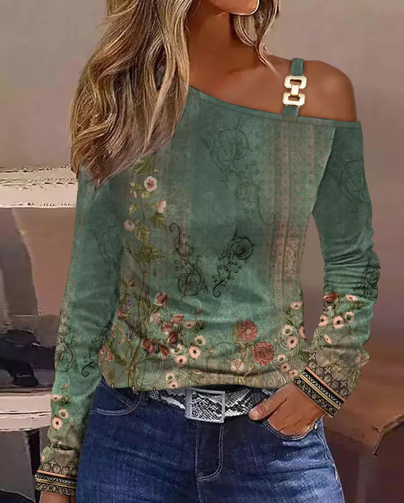 Off-Shoulder Bluse mit Metallknopf für Alltag & Büro