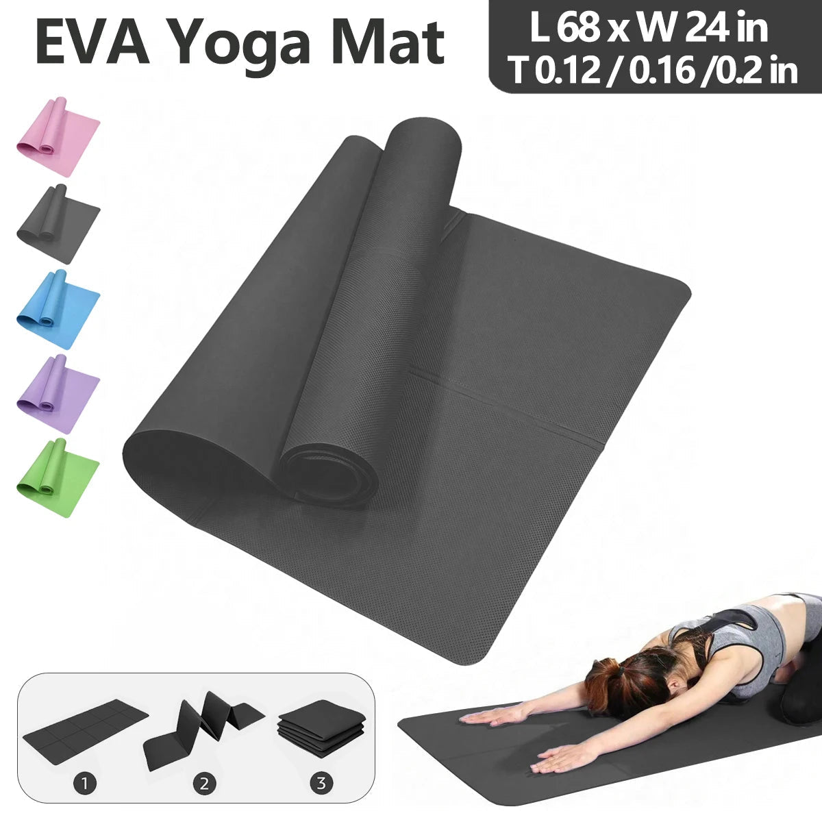 Vireya Faltbare Yogamatte | EVA-Material | 3–6 mm Dicke | Leicht & Rutschfest | 173x60 cm