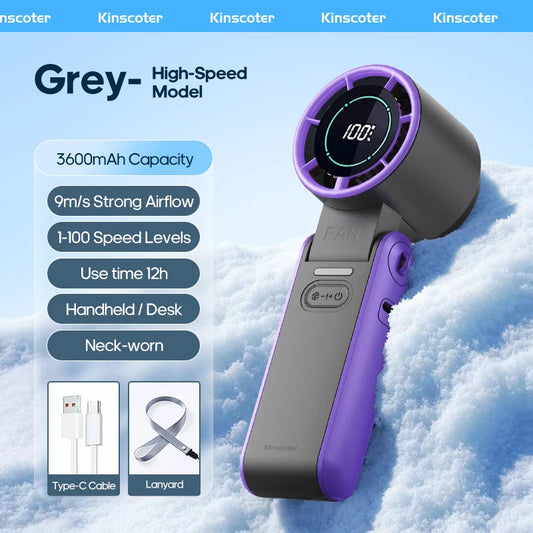 Glaciaro Mini Ventilator | Turbo 100 Geschwindigkeit | 3600 mAh Batteriekapazität | Faltbar & Eisgekühlt