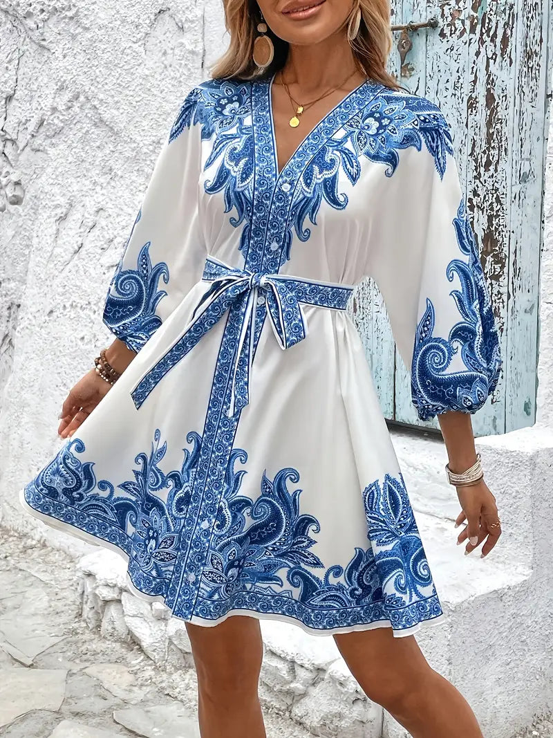 Gwenda – A-Linien-Kleid Mit V-Ausschnitt Und Paisley Drucken