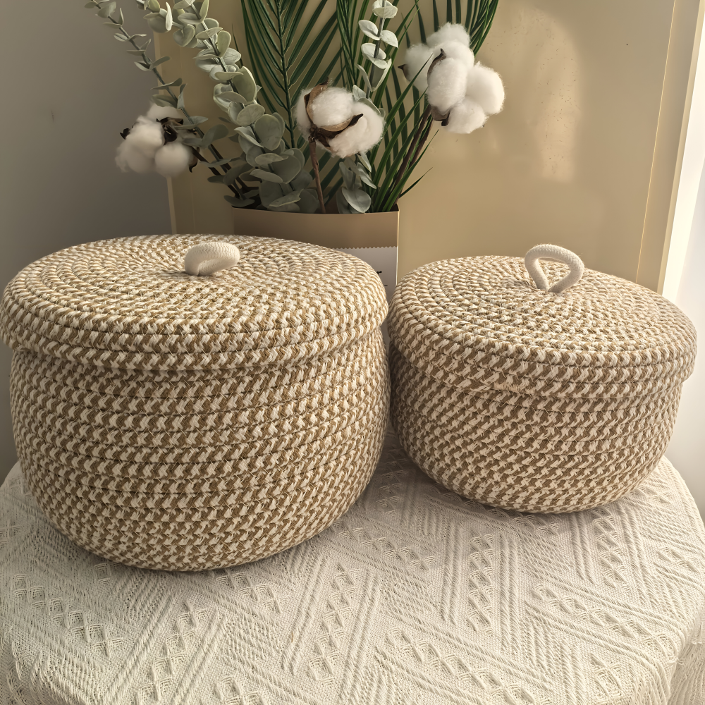 Gewebter Aufbewahrungskorb | Runder Aufbewahrungskorb | Handgewebte Boho | CasaWeave