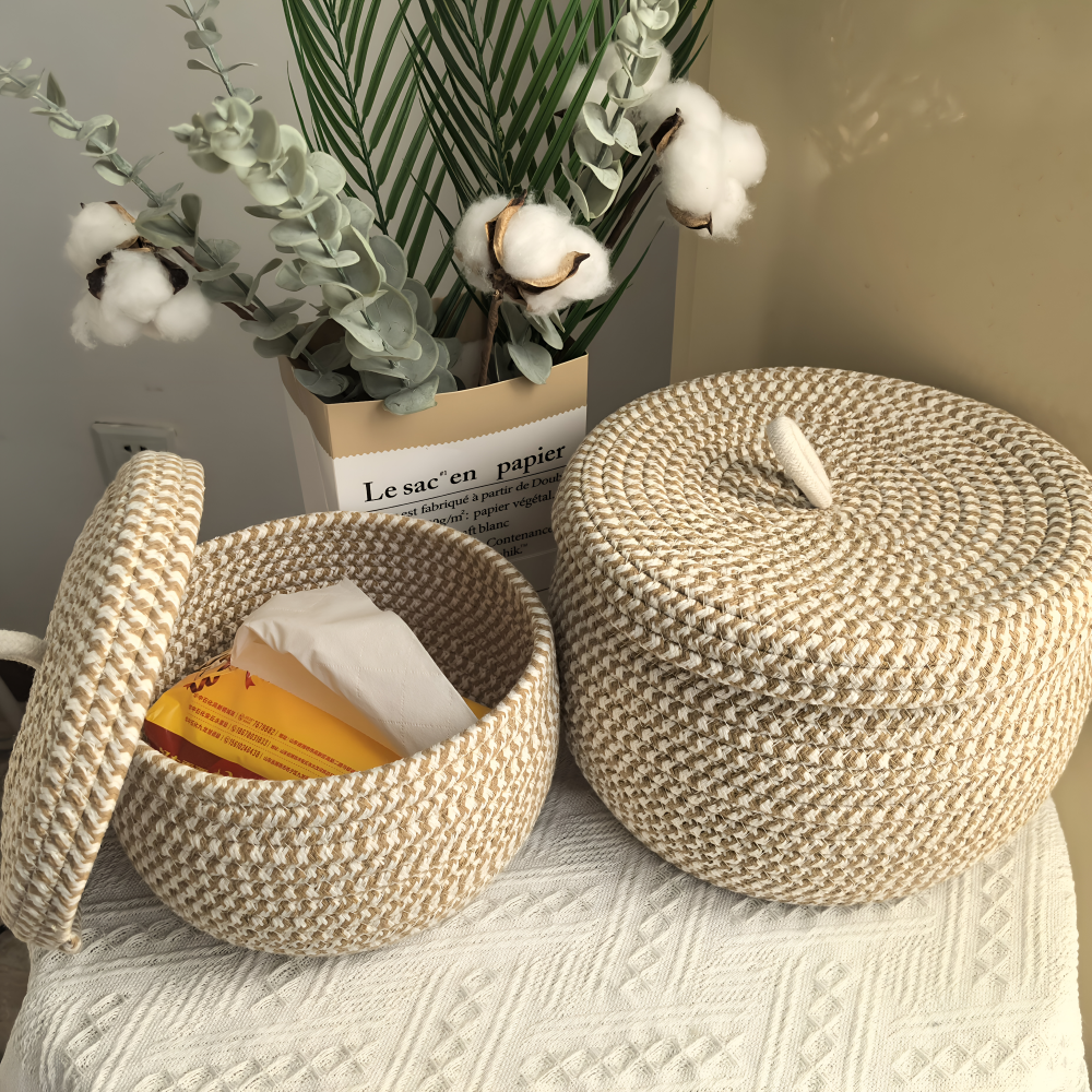 Gewebter Aufbewahrungskorb | Runder Aufbewahrungskorb | Handgewebte Boho | CasaWeave