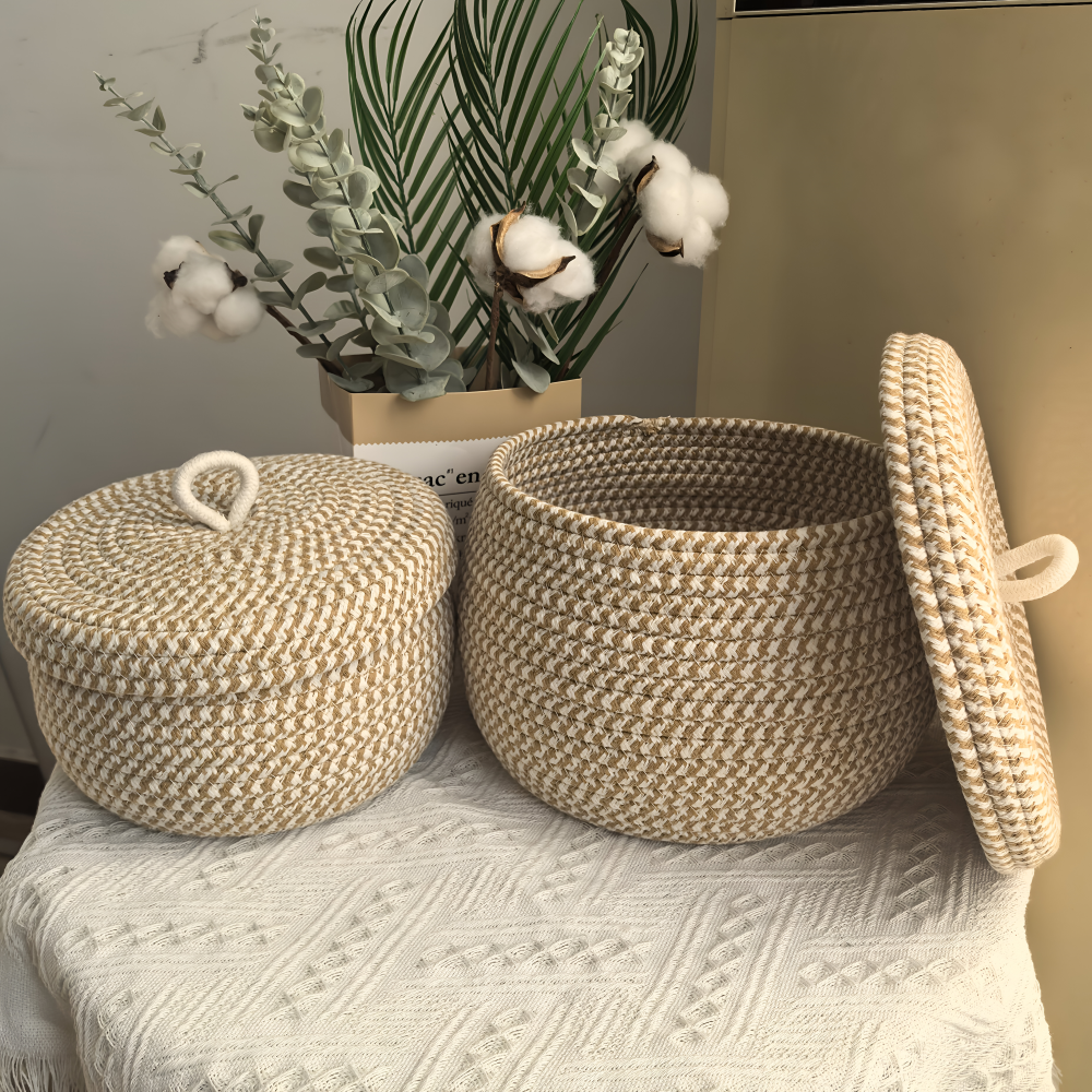 Gewebter Aufbewahrungskorb | Runder Aufbewahrungskorb | Handgewebte Boho | CasaWeave