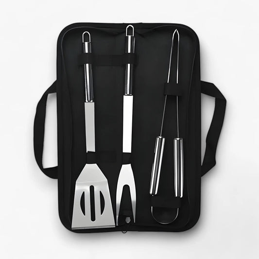 Edelstahl-Grillbesteck-Set | Mit Tragetasche für unterwegs | Sicherer Griff mit Hitzeschutz | RostRanger