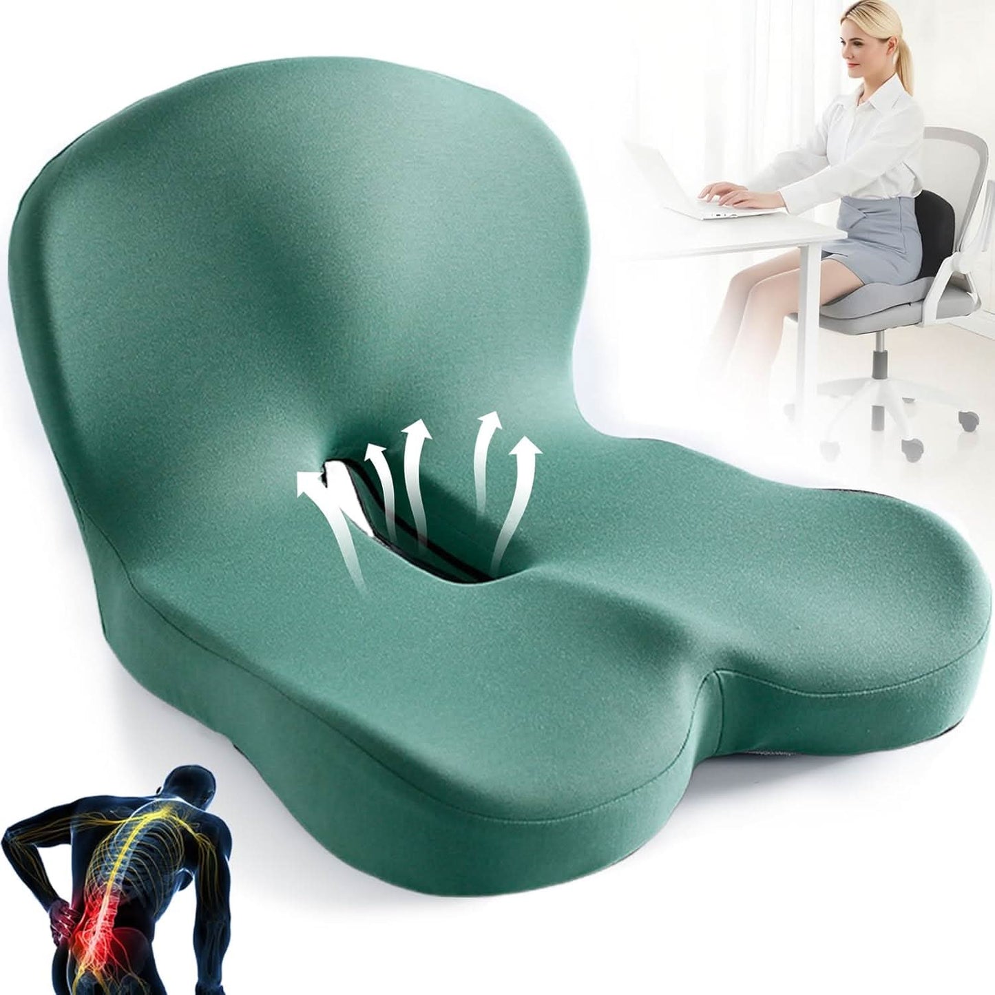 Memory Schaum Kissen | ergonomisch Steißbein-Aussparung | Haltungsunterstützung | Seatcore