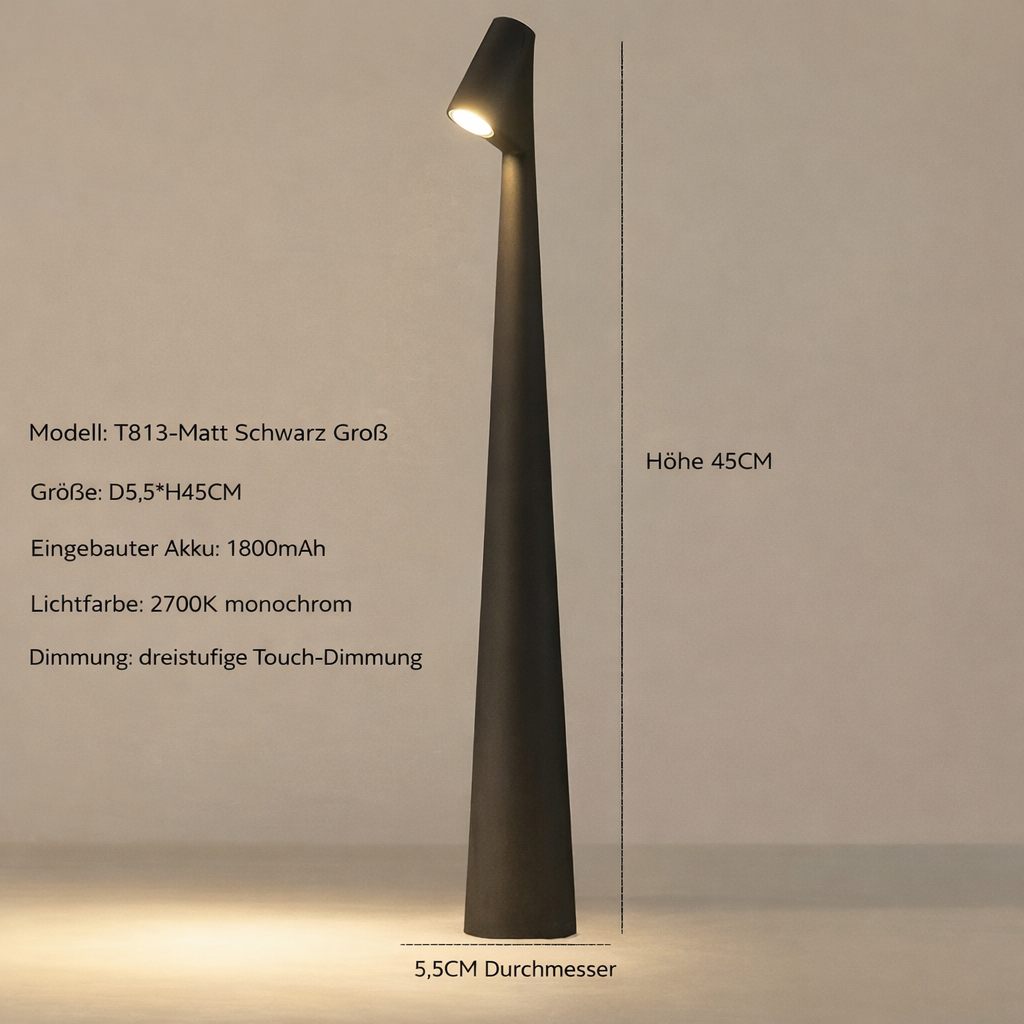 Kabellose Designer LED Tischlampe | 3-Stufen Touch-Dimmung | 2700K Warmweiß | Sydney