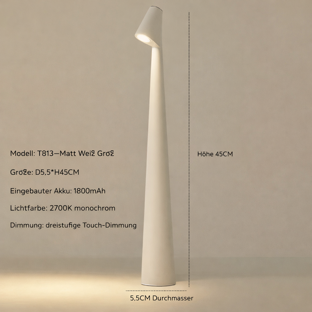 Kabellose Designer LED Tischlampe | 3-Stufen Touch-Dimmung | 2700K Warmweiß | Sydney