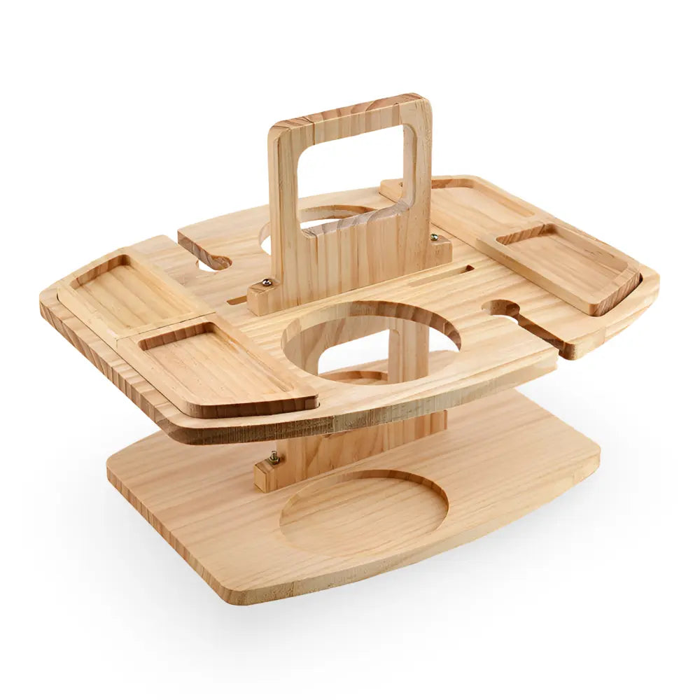 Klappbarer Holz-Picknicktisch | Mit Flaschen und Glashalter | Snackfach |PicknickWerk