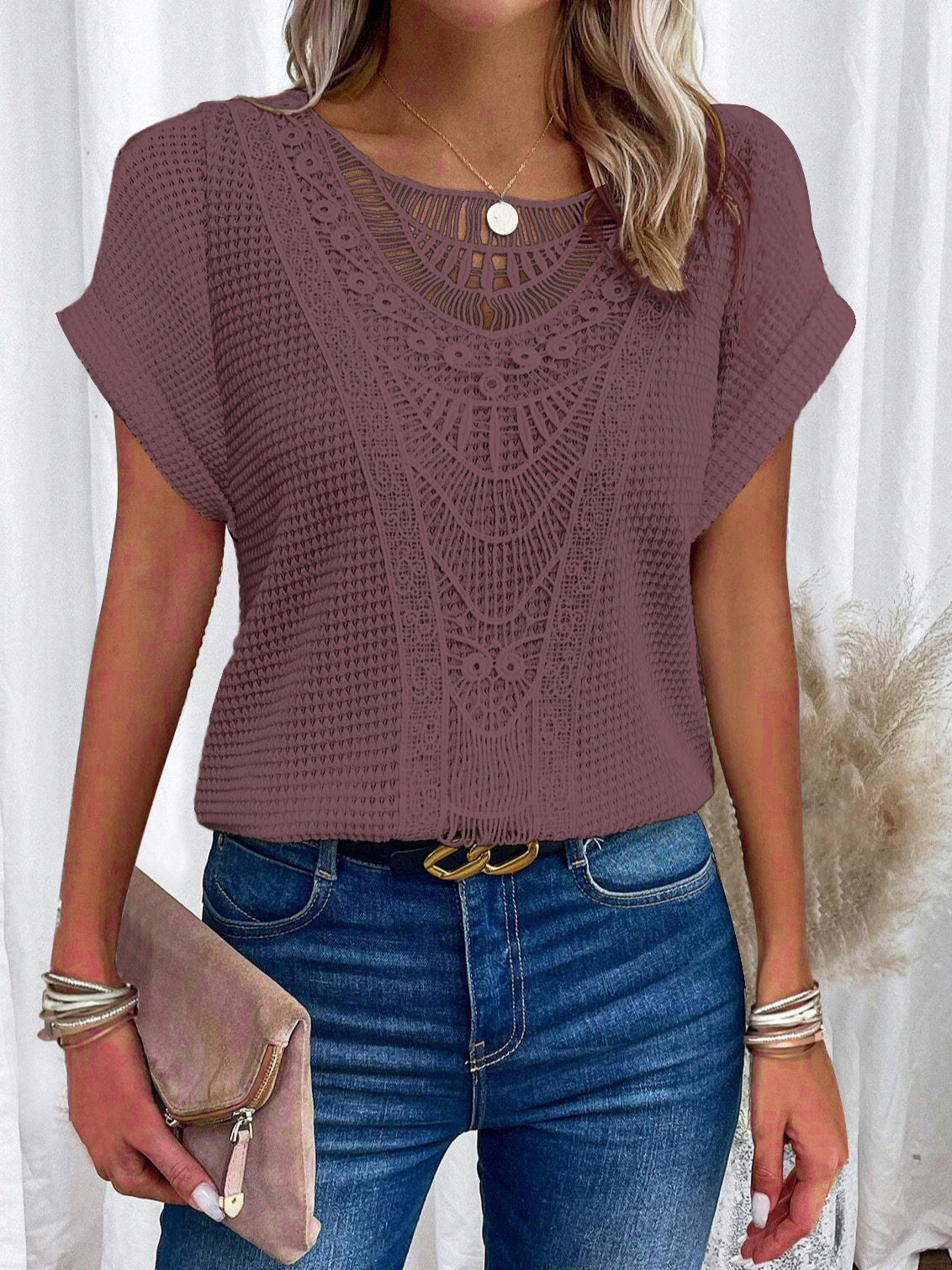 Zarelle – Kurzarm-Top mit Spitzendetails