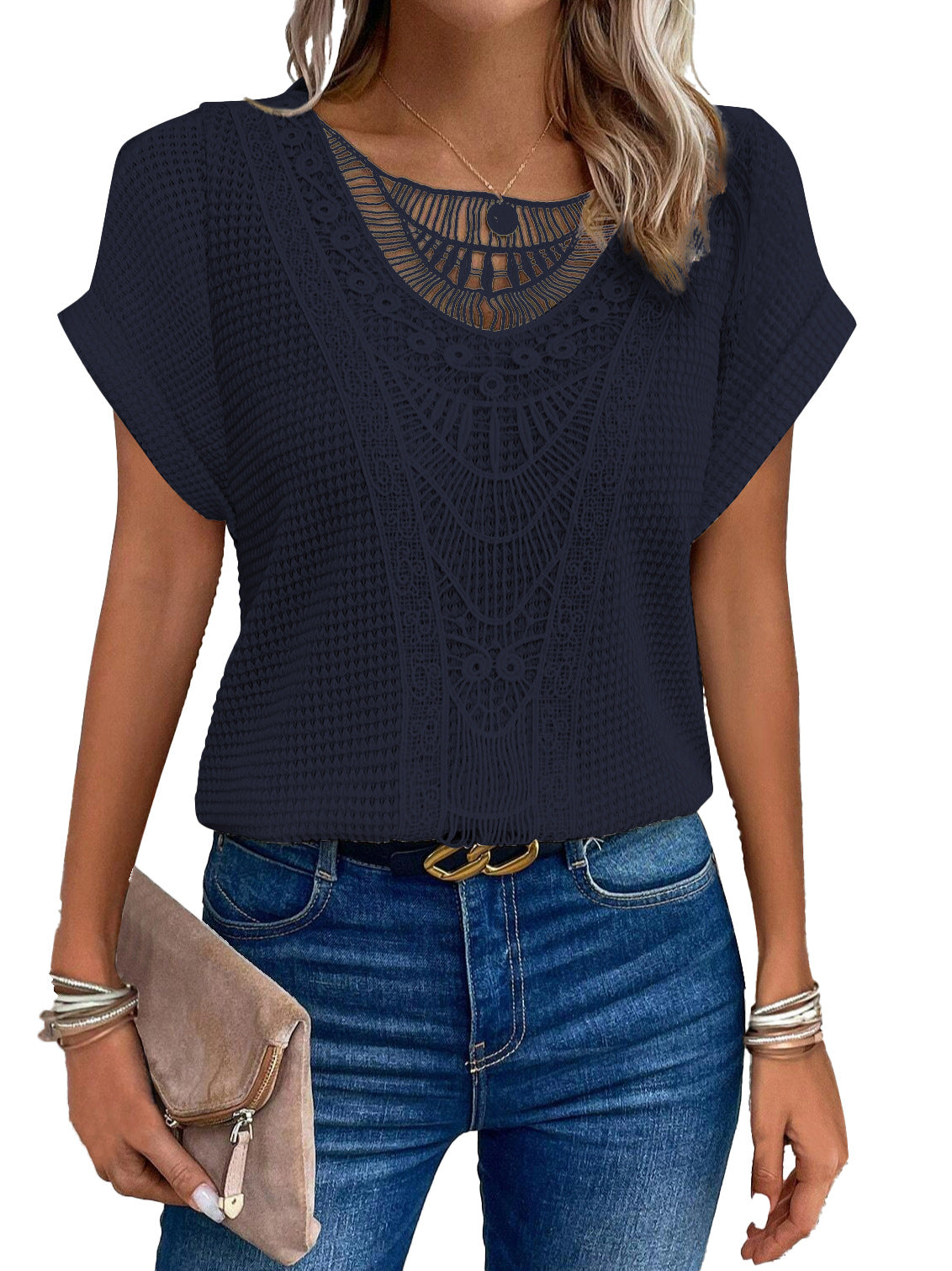 Zarelle – Kurzarm-Top mit Spitzendetails