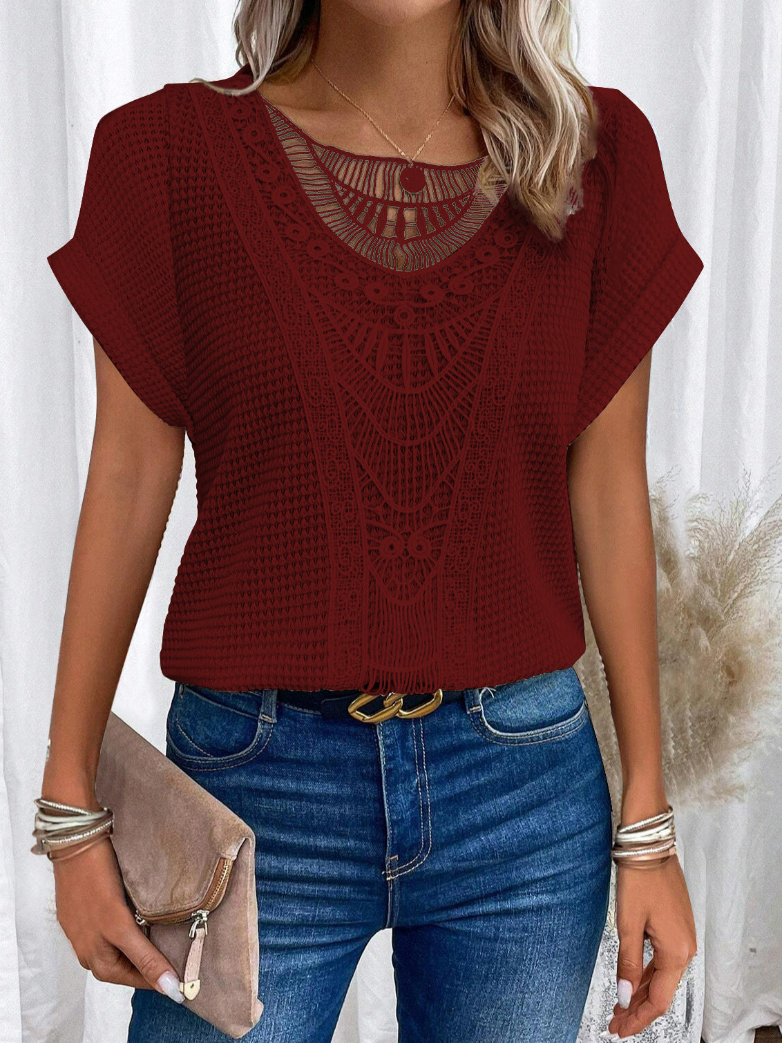 Zarelle – Kurzarm-Top mit Spitzendetails