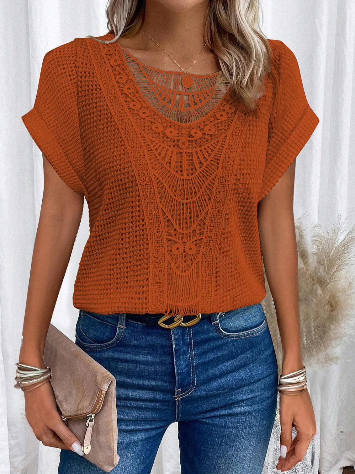 Zarelle – Kurzarm-Top mit Spitzendetails