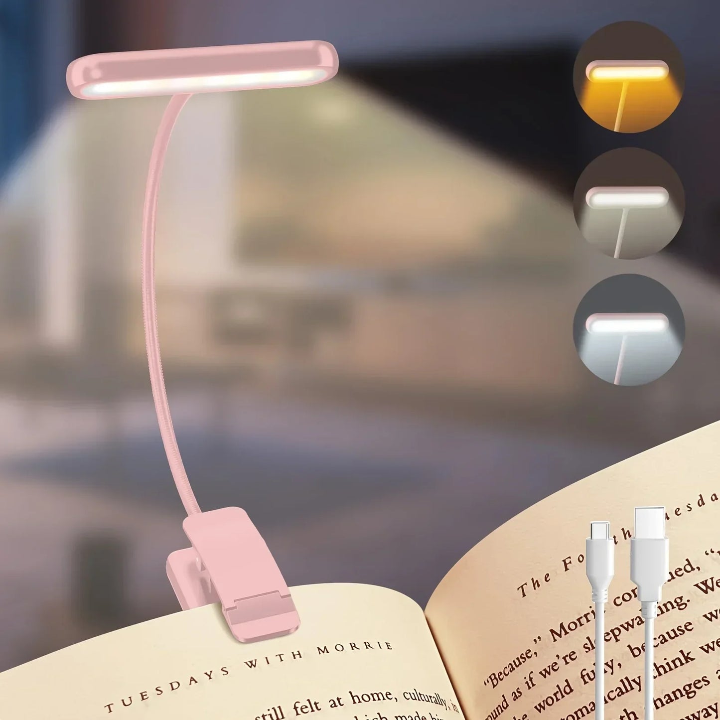 Leselampe FlexiRead | USB Wiederaufladbar | 3 Lichtfarben & Dimmbar | Clip & Flexarm