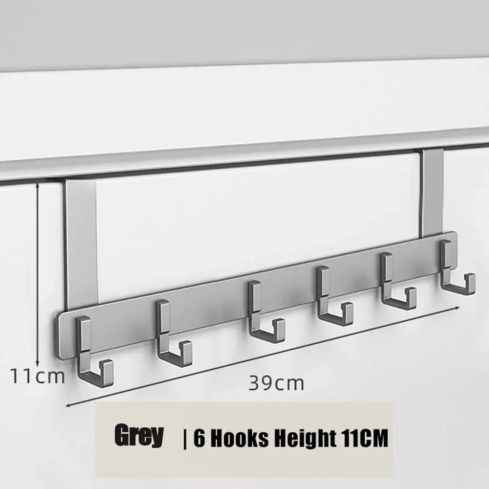 Hangiva Türhaken Organizer | 6 Haken | Aluminium Garderobe für Türen | Keine Bohrung erforderlich | Passend für Türen 4,1–4,5 cm