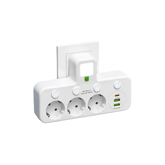 Mehrfachsteckdose VOLTRIQ ProLine | 3–4 Steckplätze + 2× USB & 1× Typ-C | 2500 W | Überspannungsschutz & Kontrollschalter
