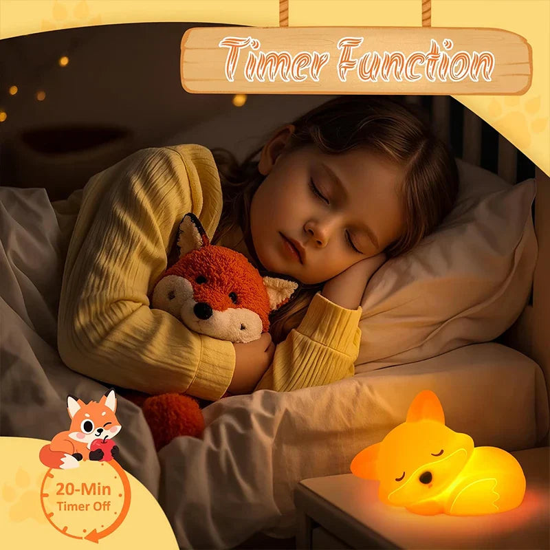 Fuchs Nachtlicht aus Silikon | Wiederaufladbar, dimmbar & mit Timer | Süße Geschenkidee für Kinder & Erwachsene