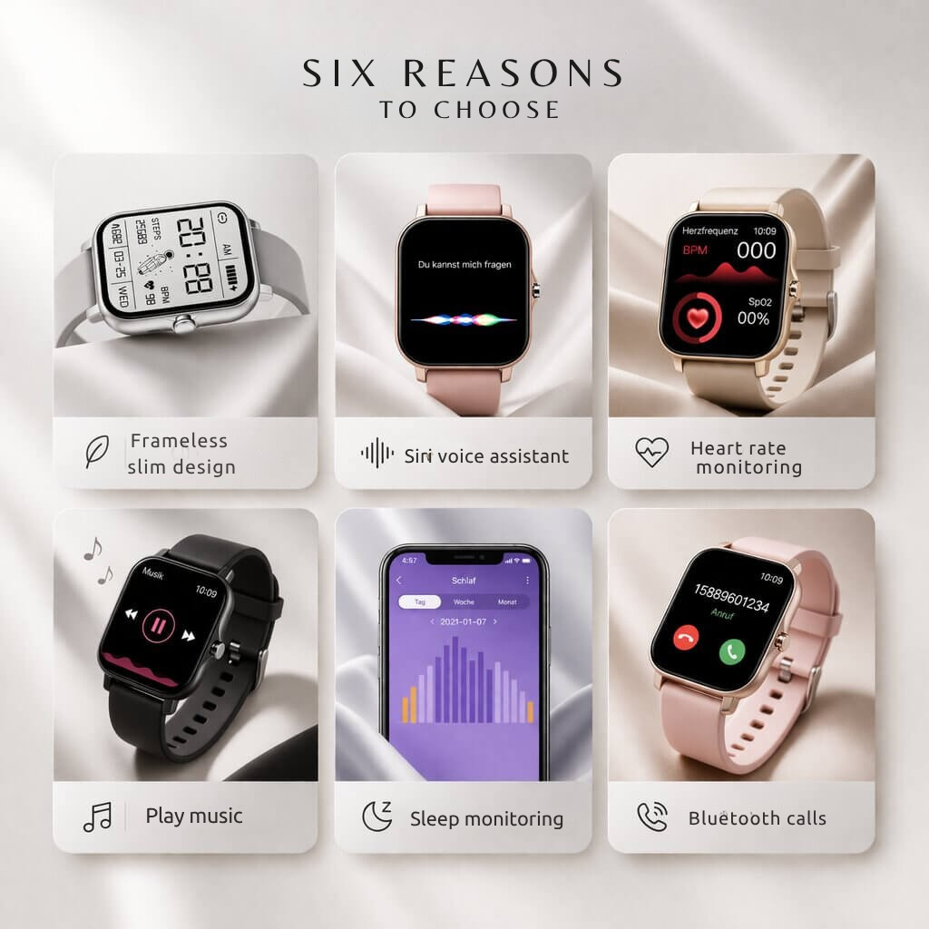 Smartwatch | Herzfrequenz und Schlafüberwachung | Bluetooth | Velnova
