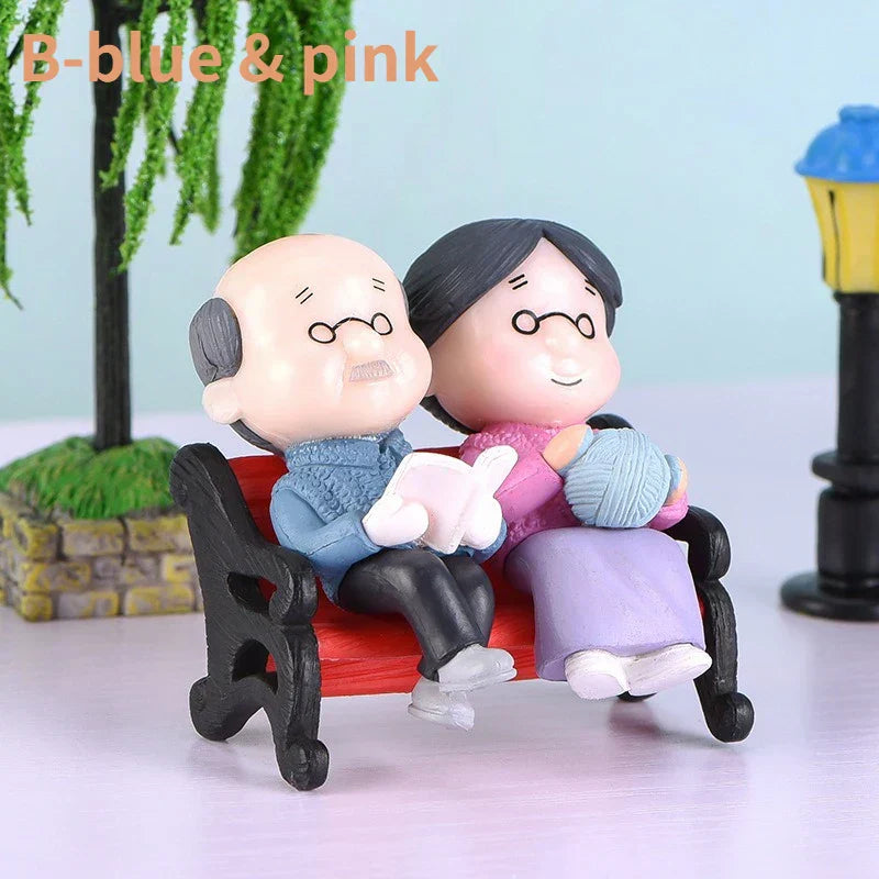 MiniLuv Figuren Set | Großmutter und Großvater Paar | Miniatur Garten- und Wohnkultur | PVC