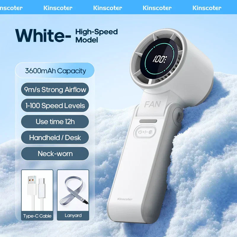 Glaciaro Mini Ventilator | Turbo 100 Geschwindigkeit | 3600 mAh Batteriekapazität | Faltbar & Eisgekühlt