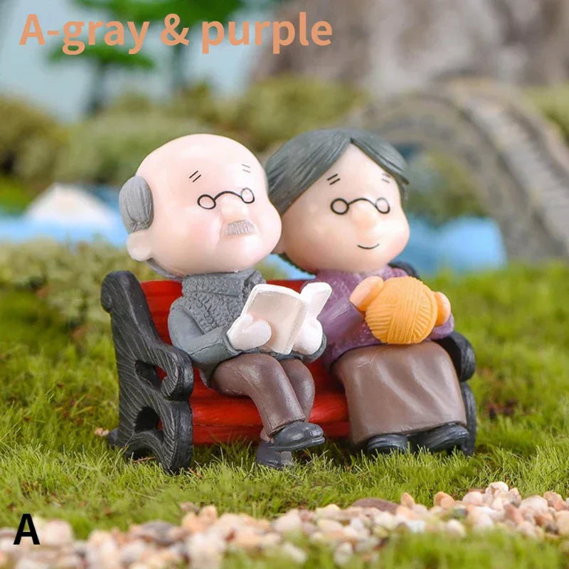 MiniLuv Figuren Set | Großmutter und Großvater Paar | Miniatur Garten- und Wohnkultur | PVC