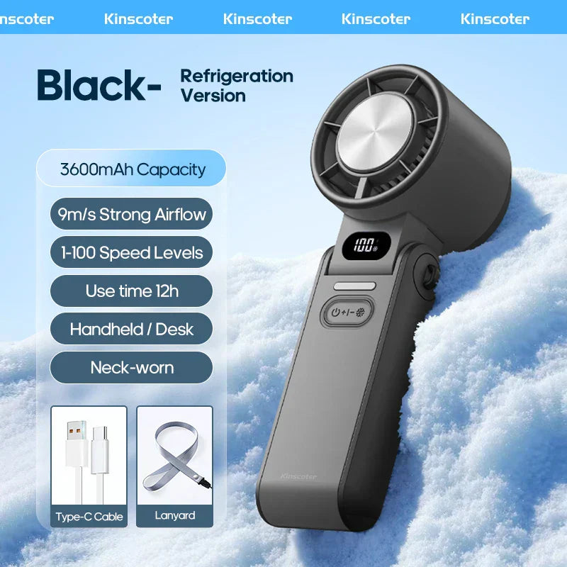 Glaciaro Mini Ventilator | Turbo 100 Geschwindigkeit | 3600 mAh Batteriekapazität | Faltbar & Eisgekühlt