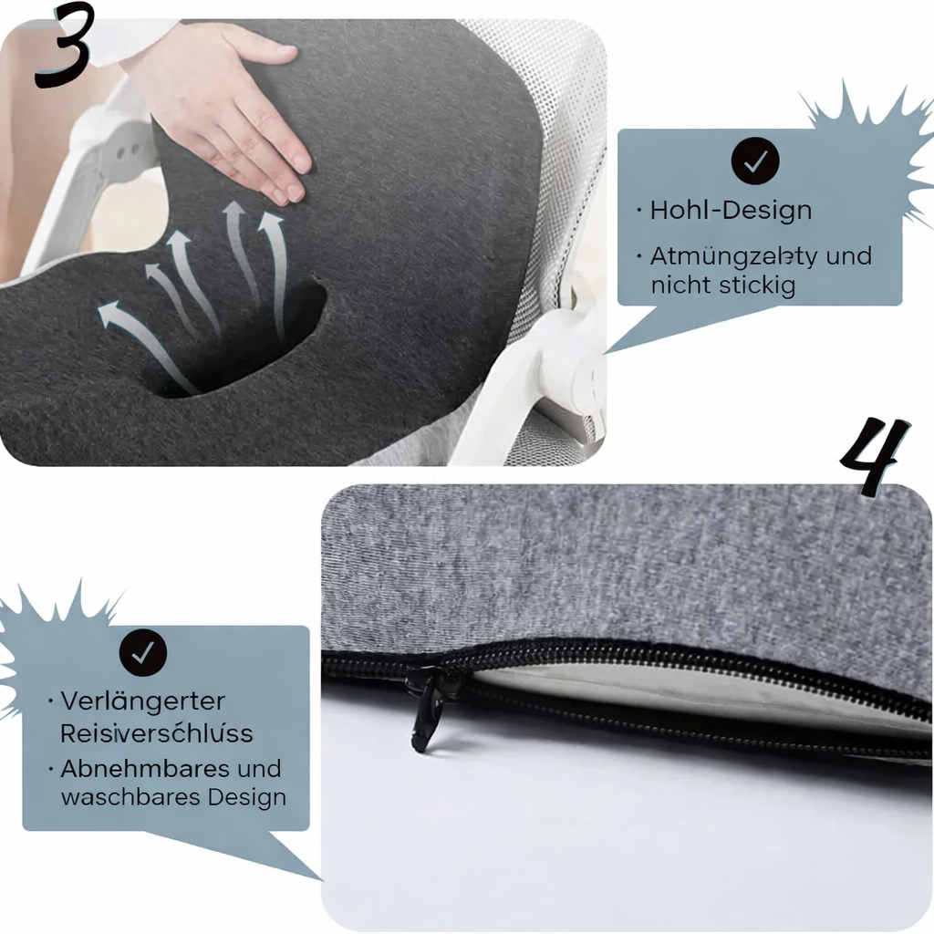 Sitzkissen | Ergonomisches Memory Foam Sitzkissen | Druckentlastend & Rutschfest | ErgoComfort
