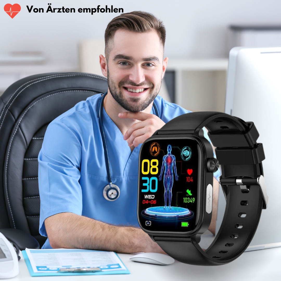Uhr mit Blutzuckermessung | SOS-Notfallalarm & Vitalparameter-Tracking | GlucoCare SOS