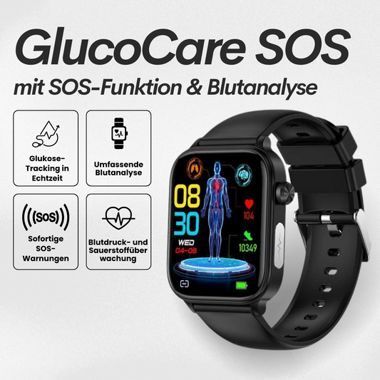 Uhr mit Blutzuckermessung | SOS-Notfallalarm & Vitalparameter-Tracking | GlucoCare SOS