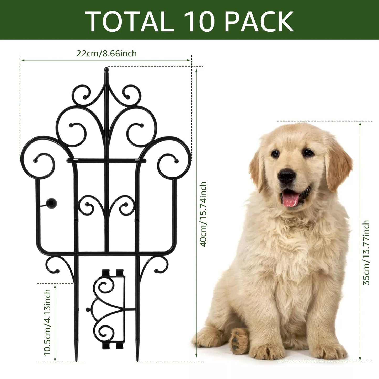 FlexiGarden Kunststoff Dekorativer Gartenzaun | 40 cm Höhe | Faltbar und Vielseitig | Packung mit 10 Stück